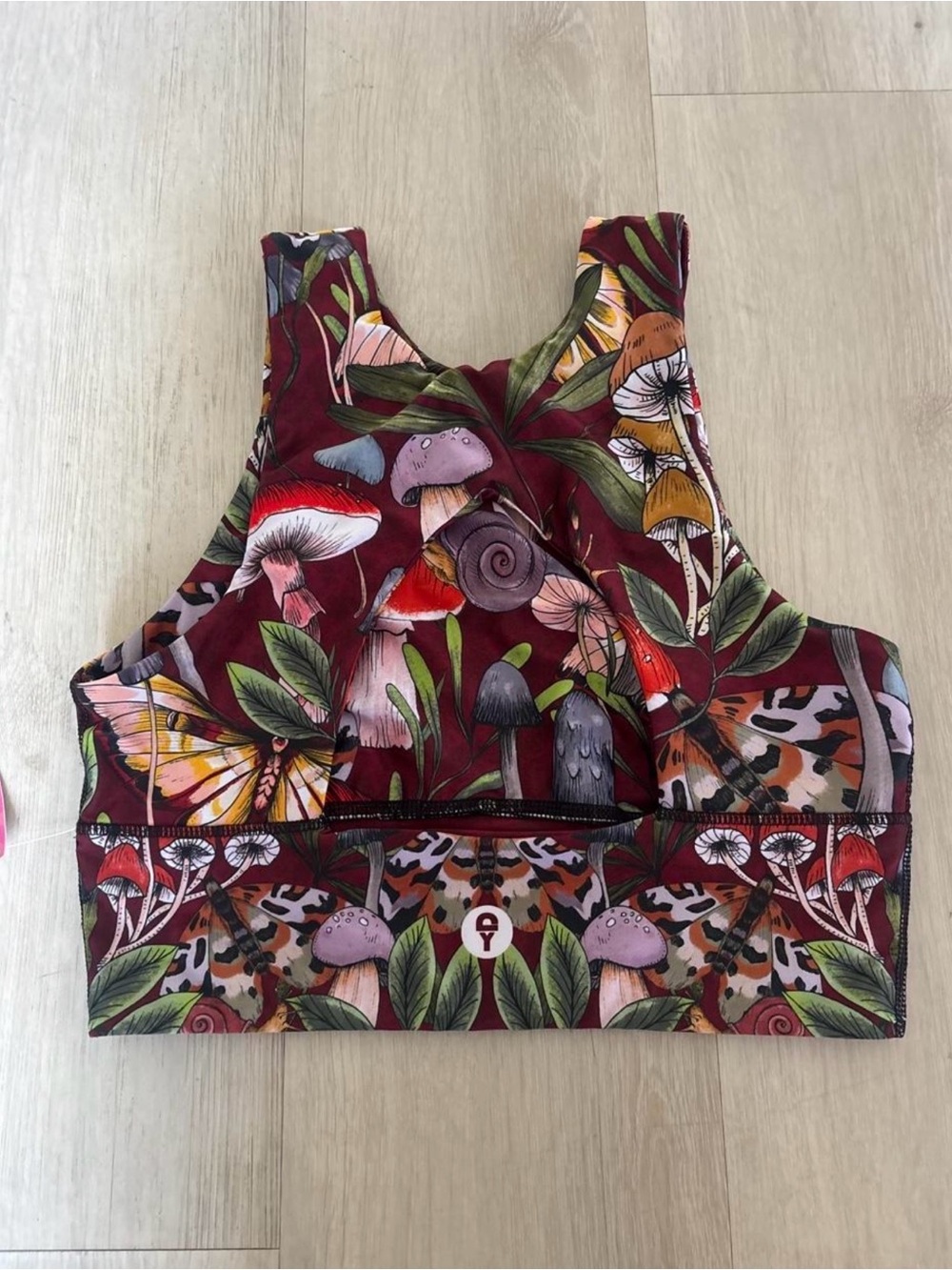 Yoga Democracy Mushroom Print Crop Top and Bellbottom Pants Set, Size S/M - Picture 3 of 7
